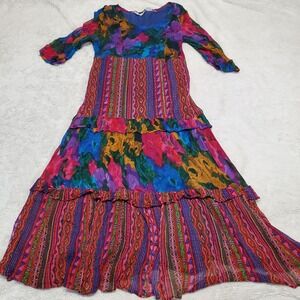 Vintage Bila Multicolored Maxi Dress Bohemian Indian Artsy Maximalist Statement